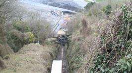 The Lynton and Lynmouth Cliff Railway, looking down to Lynmouth from North Walk, Lynton, 25.1 miles into the ride